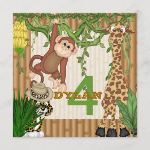 Kids Jungle Safari 4th Birthday Invitation Templa