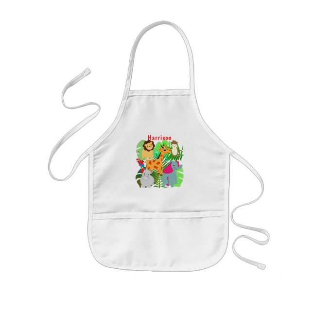 Kids Jungle Safari Cartoon Animals Personalized Kids' Apron (Front)