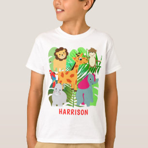 Kids Jungle Safari Cartoon Animals Personalized T-Shirt