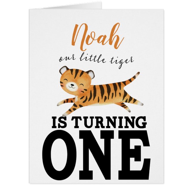 Kids Jungle Tiger First Birthday Monogram  Cards (Front)