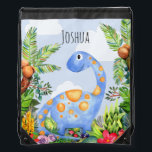 Kids Jungle Watercolor Dinosaur Boys School Drawstring Bag<br><div class="desc">This lovely kids drawstring bag design features a hand-painted blue watercolor dinosaur and jungle. The bag can be personalized with your boy's name. Perfect for a new mommy to use as a diaper bag or for a dinosaur-loving kid.</div>