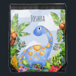 Kids Jungle Watercolor Dinosaur Boys School Drawstring Bag<br><div class="desc">This lovely kids drawstring bag design features a hand-painted blue watercolor dinosaur and jungle. The bag can be personalized with your boy's name. Perfect for a new mommy to use as a diaper bag or for a dinosaur-loving kid.</div>