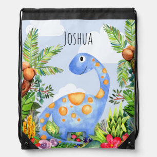 Kids Jungle Watercolor Dinosaur Boys School Drawstring Bag