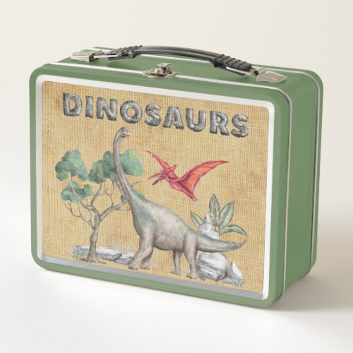 Kids Jungle Watercolor Dinosaur Scenes Metal Lunch Box