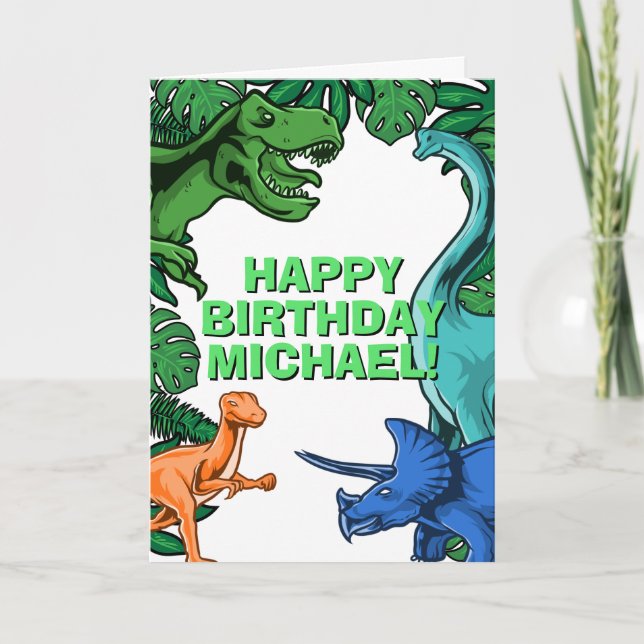 Kids Jurassic Dino Customizable Dinosaur Birthday Card (Front)
