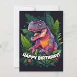 Kids Jurassic Dino Dinosaur Birthday Card<br><div class="desc">Introducing a playful and colorful T-Rex birthday card that will bring a smile to any kid's big day! This fierce dinosaur is depicted in bright shades of red, green, and blue, with scales that shimmer in the light. Its large, sharp teeth are on full display, but don't be afraid -...</div>