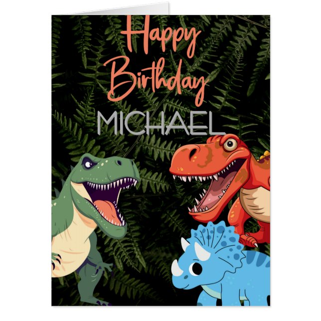 Kids Jurassic Dino Dinosaur Personalized Birthday  Card (Front)
