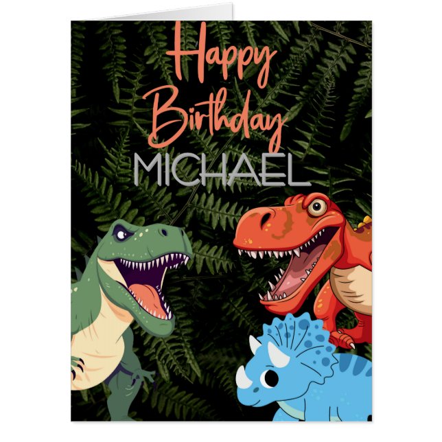 Kids Jurassic Dino Dinosaur Personalized Birthday  Card (Front)