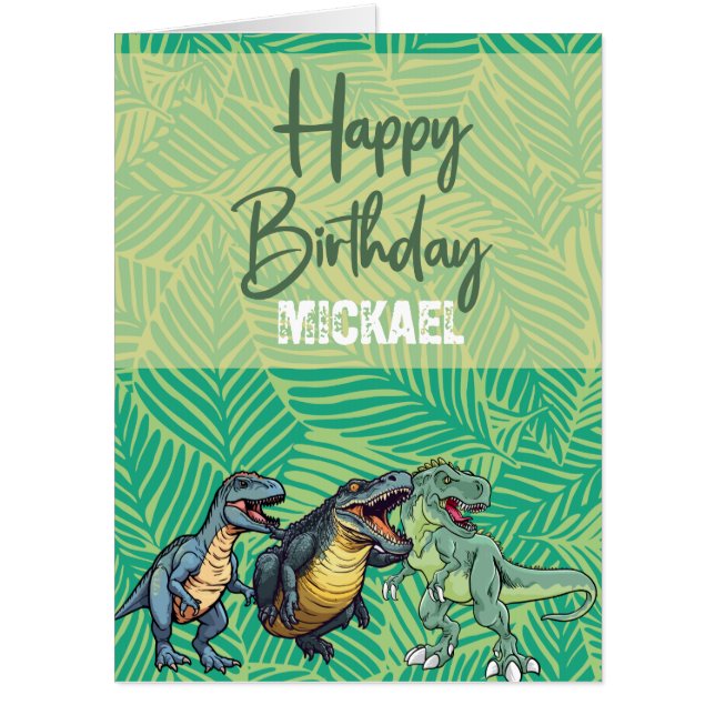 Kids Jurassic Dino Dinosaur Personalized Birthday  Card (Front)