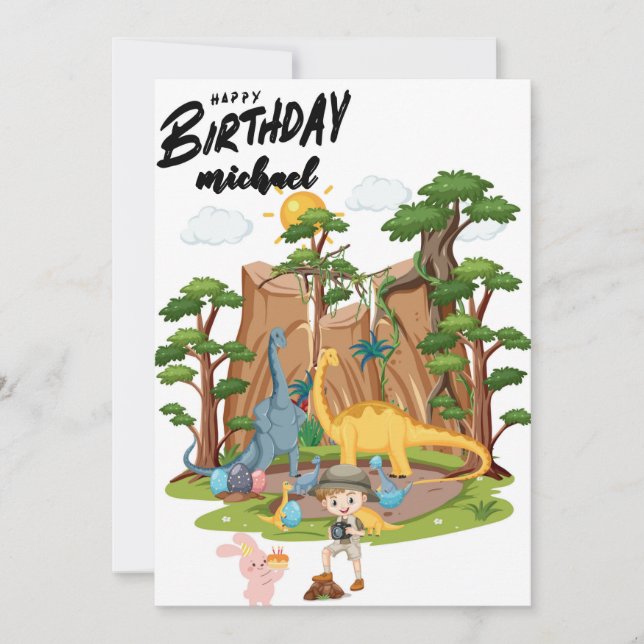 Kids Jurassic Dino Dinosaur Personalized Birthday  Card (Front)