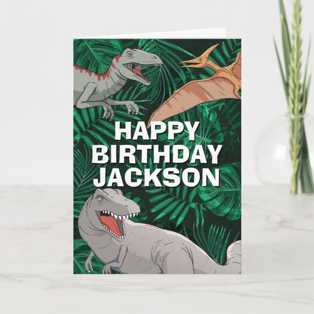 Kids Jurassic Trex Dino Dinosaur Birthday Card (Front)