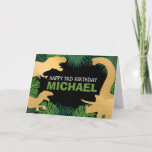 Kids Jurassic Trex Dino Dinosaur Birthday Card<br><div class="desc">This dinosaur design is great for the birthday boy in your life. Give them a dino-mite bday with this gold dino themed design featuring a trex,  triceratops,  brontosaurus,  and raptor.</div>