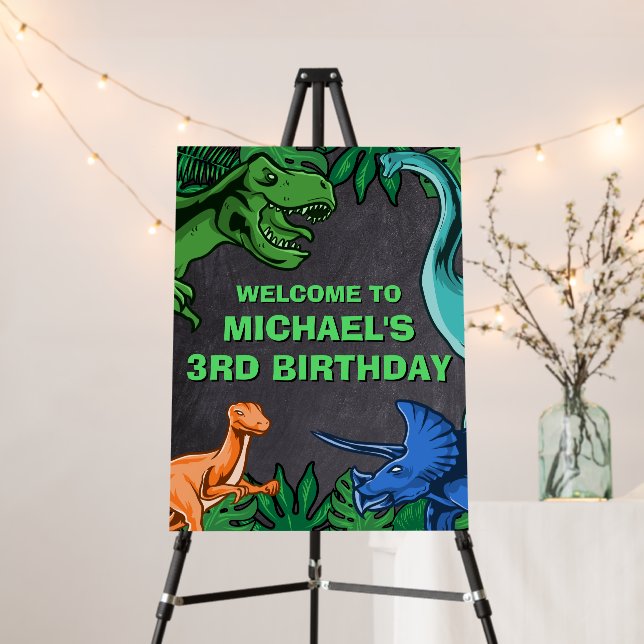 Kids Jurassic Trex Dino Dinosaur Birthday Welcome Foam Board (In Situ (Stand))