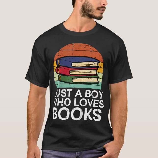 Kids Just A Boy Who Loves Books Read Reading Libra T-Shirt (Front)