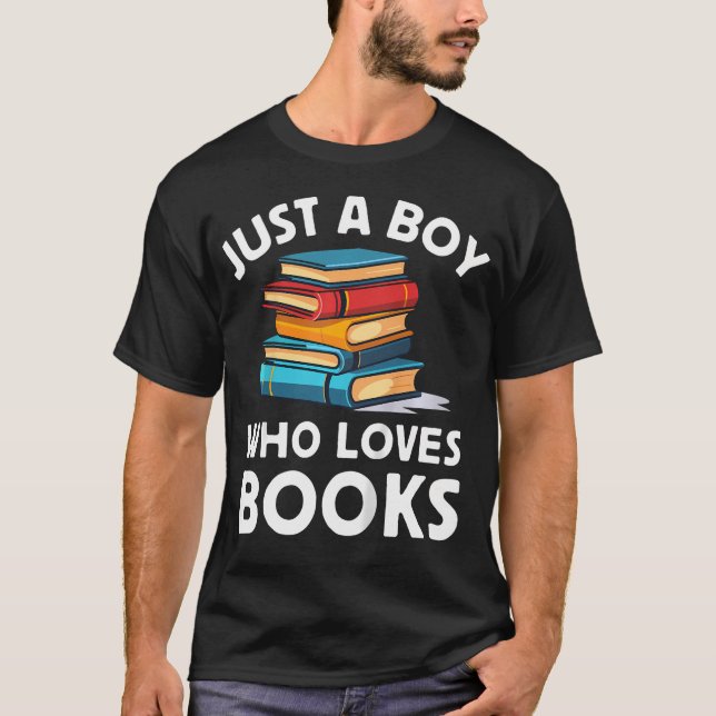 Kids Just A Boy Who Loves Books T-Shirt (Front)
