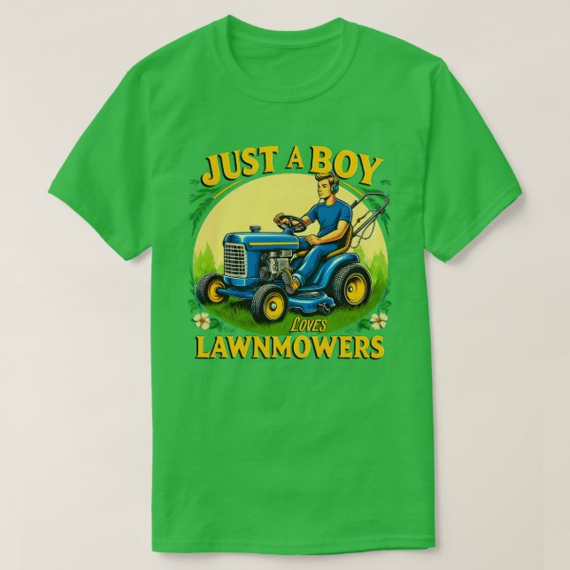 Kids Just A Boy Who Loves LawnMowers Funny Lawn Mo T-Shirt (Design Front)