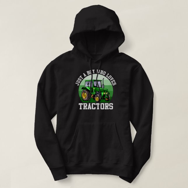 Kids Just A Boy Who Loves Tractors Farm Kid Birthd Hoodie (Design Front)