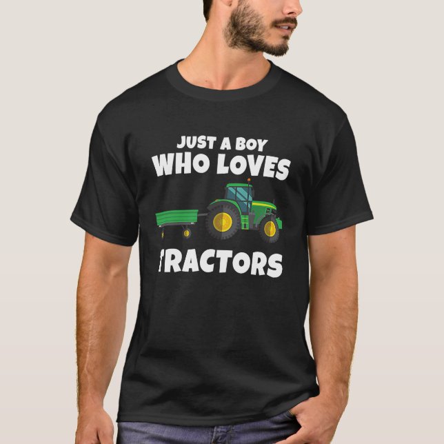 Kids Just A Boy Who Loves Tractors Farmer T-Shirt (Front)