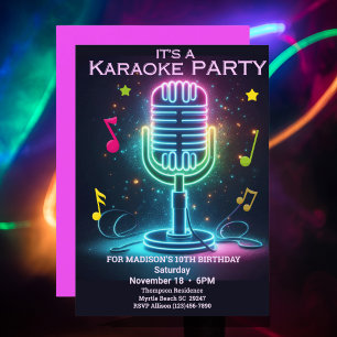 Kids Karaoke 10TH (editable) Birthday Party Invitation