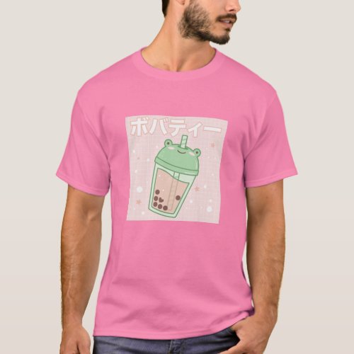 Kids Kawaii Aesthetic Cute Boba Bubble Milk Tea Pi T_Shirt