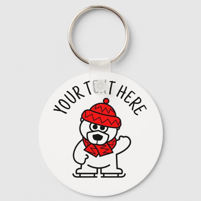 Kids' keychain with ice skating polar bear cartoon (Front)