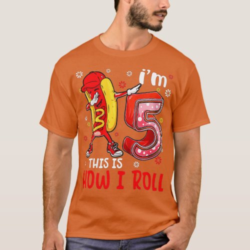 Kids Kid 5 year old Dabbing Hot Dog Birthday Boy H T_Shirt