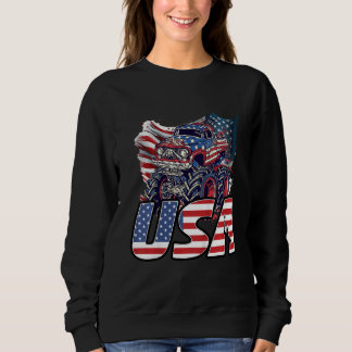 Kids Kid Monster Truck Toddler Boys American Flag  Sweatshirt