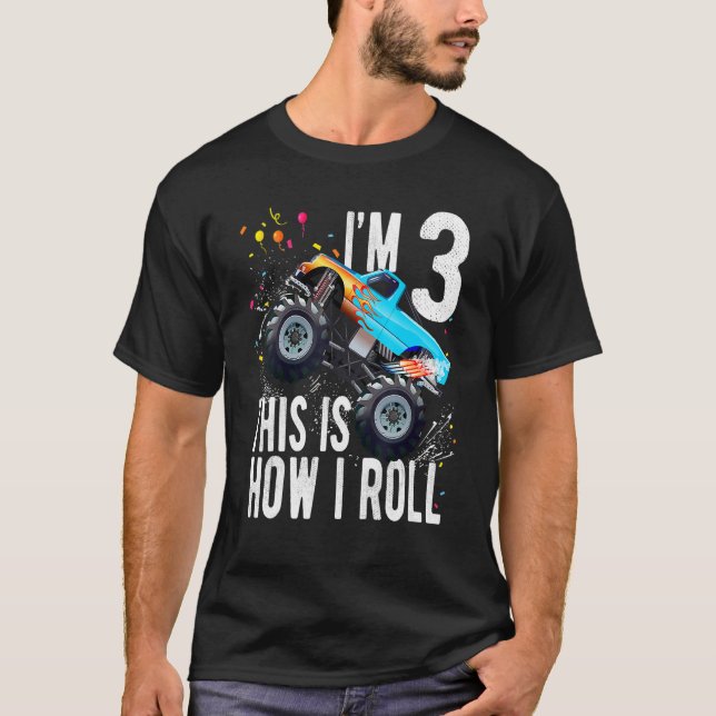 Kids Kids 3 Year Old  3rd Birthday Boy Monster Tru T-Shirt (Front)
