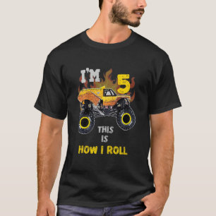 Kids Kids 5 Year Old Boy Monster Truck Birthday Pa T-Shirt