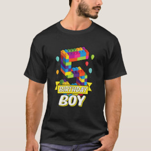 Kids Kids 5 Year Old Building Blocks 5th Birthday  T-Shirt