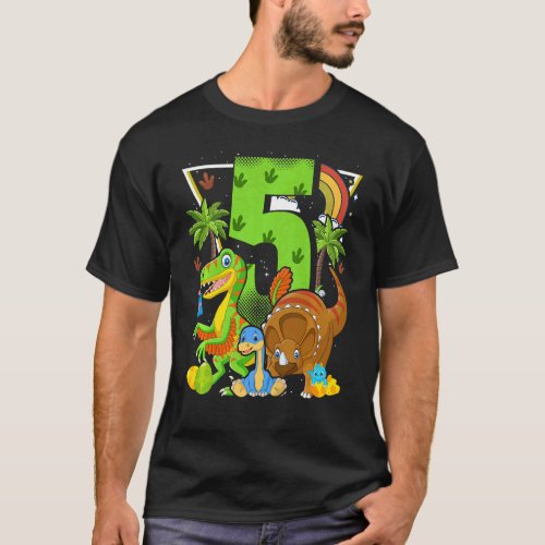 Kids Kids 5th Birthday 5 Years With Dino And Dinos T_Shirt