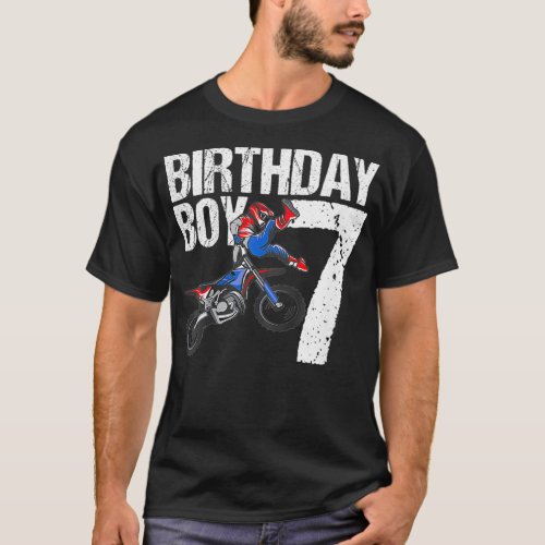 Kids Kids 7 Year Old Dirt Bike Birthday Party Moto T_Shirt