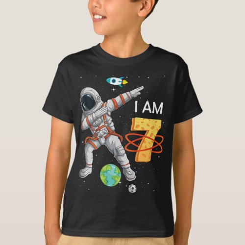 Kids Kids 7 Years Old Birthday Boy Astronaut Space T_Shirt