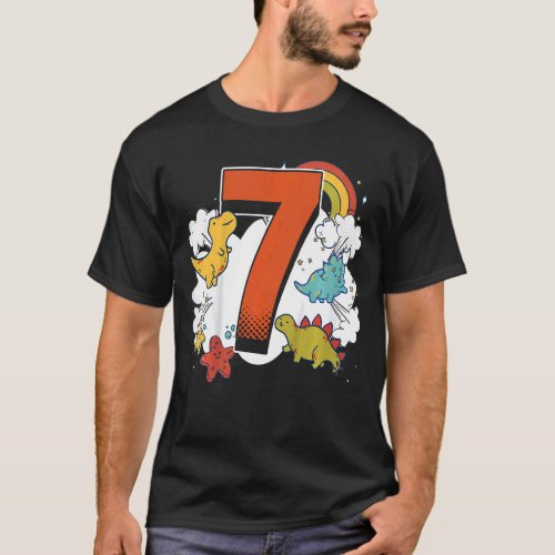 Kids Kids 7th Birthday 7 Years With Dino And Dinos T_Shirt