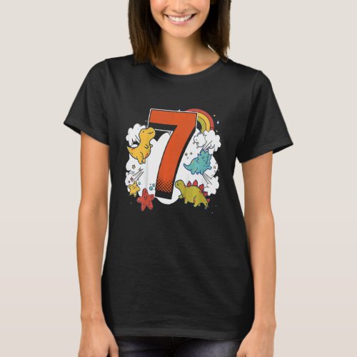 Kids Kids 7th Birthday 7 Years With Dino And Dinos T_Shirt