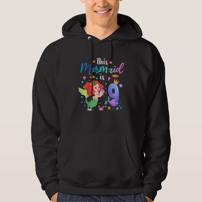 Kids Kids 9 Year Old Girl Birthday Swimming This M Hoodie (Front)