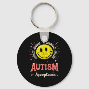 Kids Kids Autism Awareness Acceptance Smile Face A Keychain