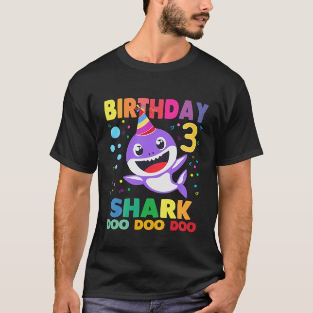 Kids Kids Baby Shark 3 Years Old 3rd Birthday Doo  T-Shirt (Front)