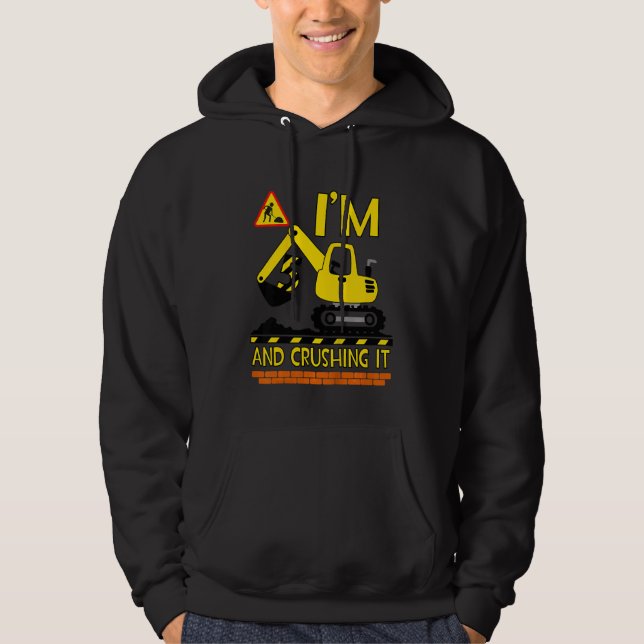 Kids Kids Construction 5th Birthday 5 Years Old Di Hoodie (Front)