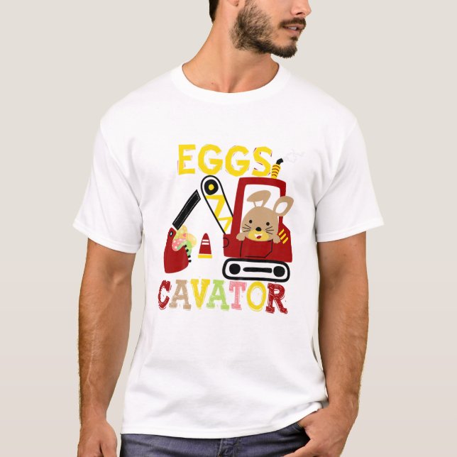 Kids Kids Eggscavator Happy Easter Funny Excavator T-Shirt (Front)