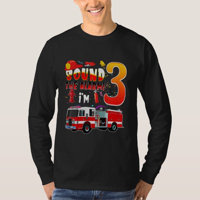 Kids Kids Fire Truck 3rd Birthday Boy 3 Year Old T-Shirt (Front)