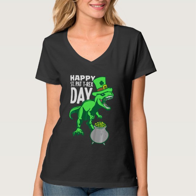 Kids Kids Happy St Pat Trex Day Dino Patricks Day  T-Shirt (Front)