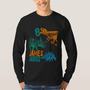 Kids Kids James Saurus 8th Birthday  Boys Rex Bday T-Shirt