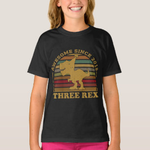 Kids Kids Three Rex 3rd Birthday Third Dinosaur 3 T-Shirt