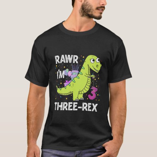 Kids Kids Three Rex Birthday Party Decorations Gir T_Shirt