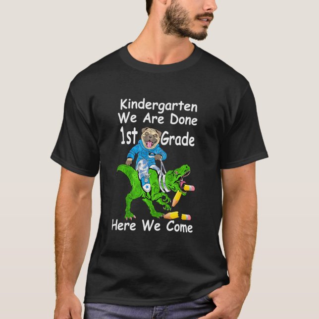 Kids Kindergarten Graduation Pug Dinosaur Last Day T-Shirt (Front)