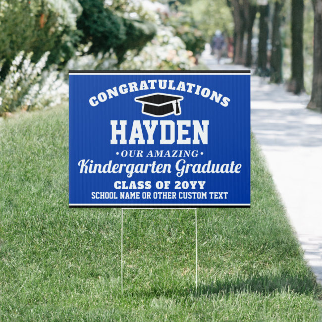 Kids Kindergarten Graduation Royal Blue White Yard Sign