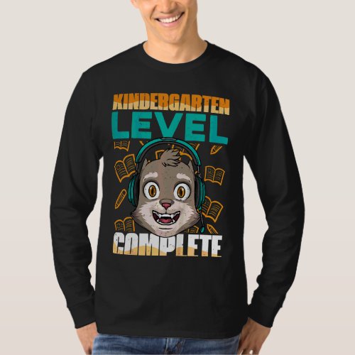 Kids Kindergarten Level Complete Cute Gaming Cat L T_Shirt