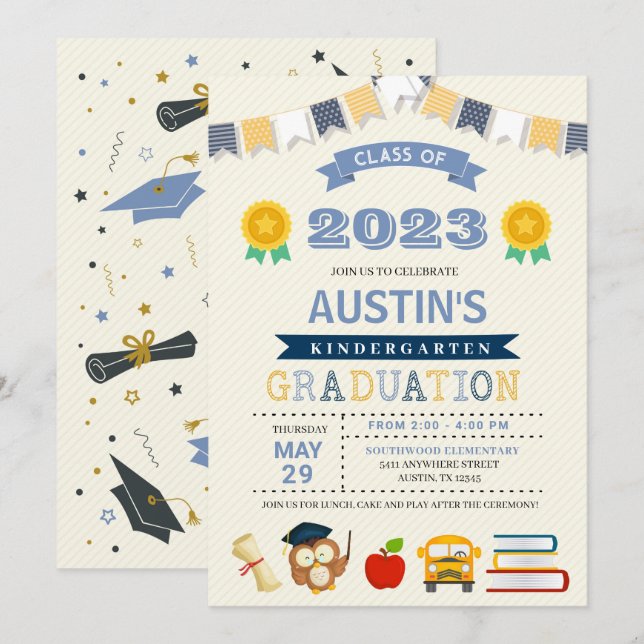 Kids Kindergarten School Graduation Invitation (Front/Back)