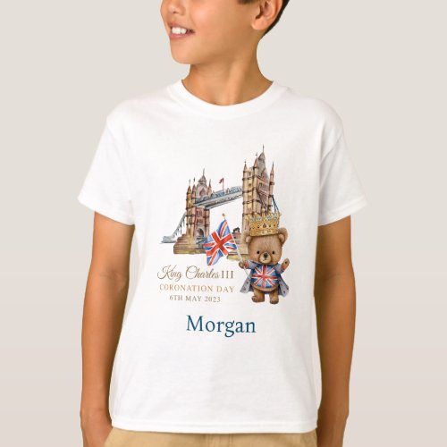 Kids King Charles Coronation Bridge  Bear T_shirt